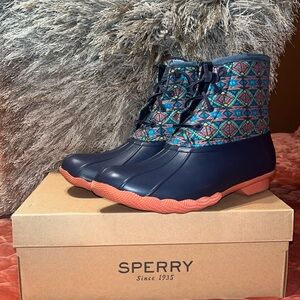 Navy blue Sperry rain boots